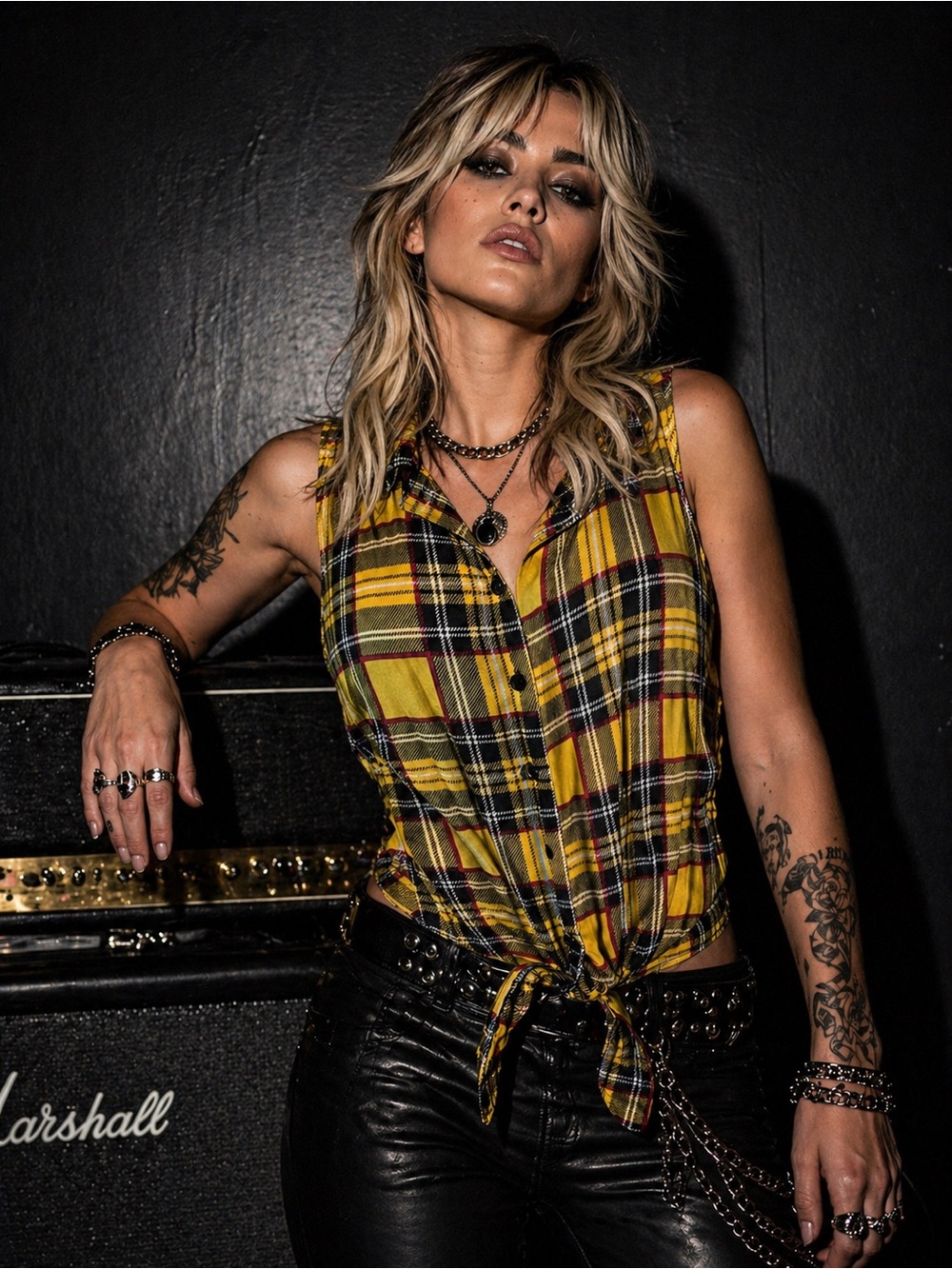 Punk Plaid Tie-Front Button-Down Sleeveless Top